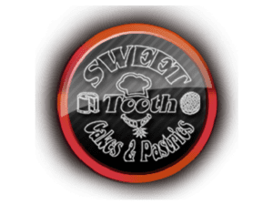 A black and white logo of sweet tooth cakes & pastries.